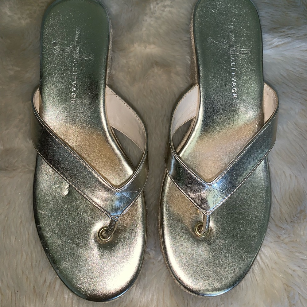 J Litvack gold platform espadrille sandals